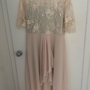 NWOT Elegant Lace Overlay Dress in Beige Mother of the Bride Wedding Guest Dress